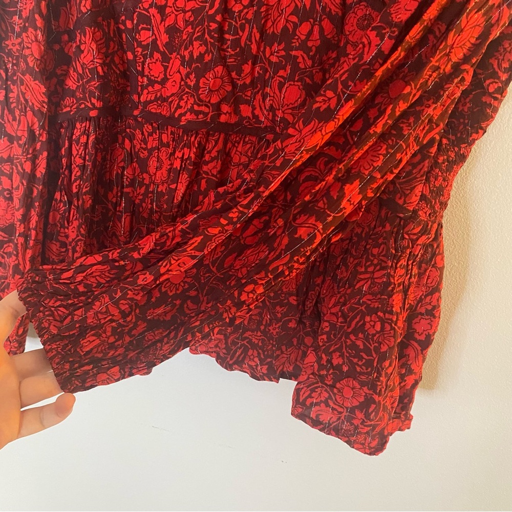 Knox Rose Red Floral Peplum Blouse Long Sleeve Balloon Size XXL - Picture 10 of 11